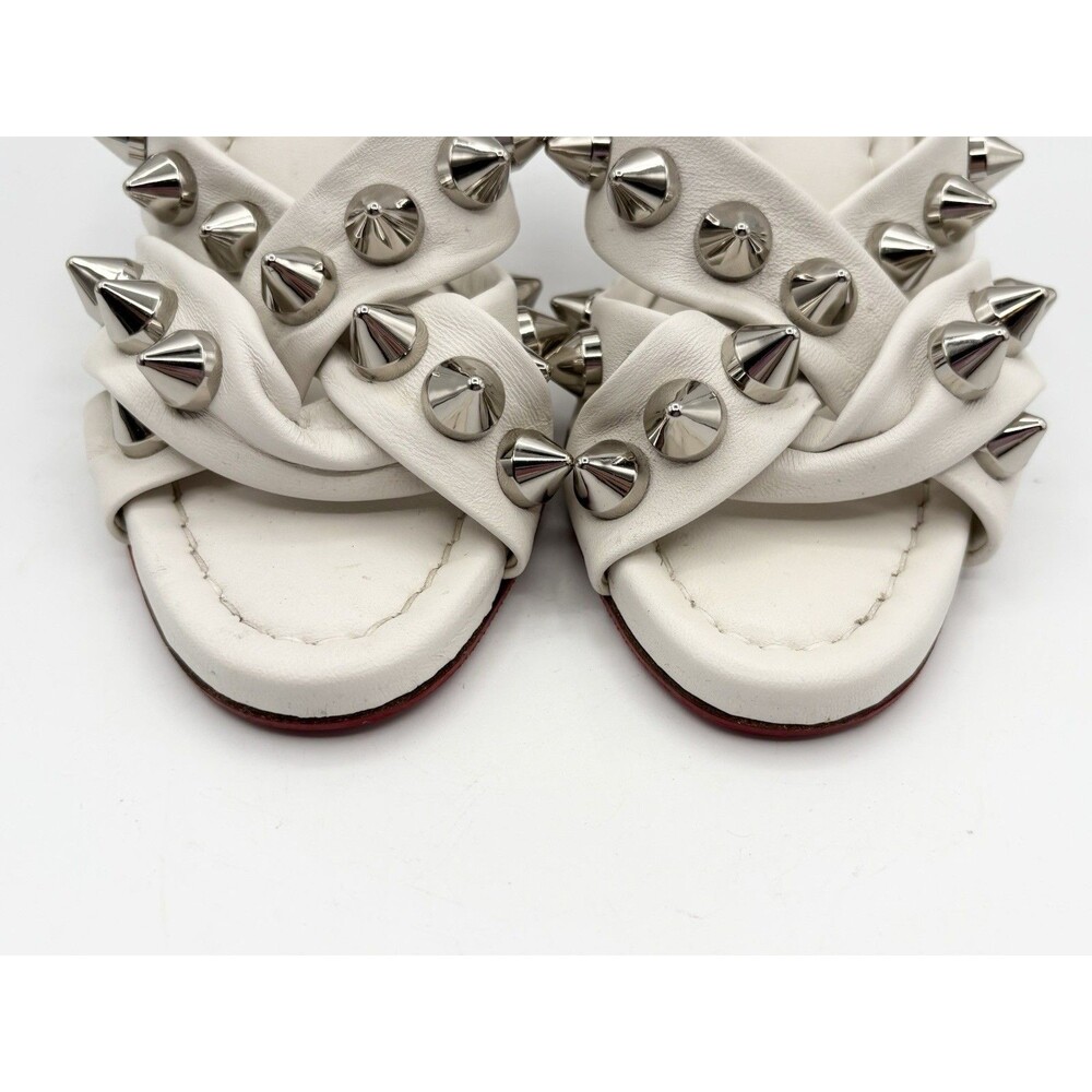 Christian Louboutin White Leather Spiked Spika Club Block Heel Sandal Size EU 36 - Picture 5 of 11